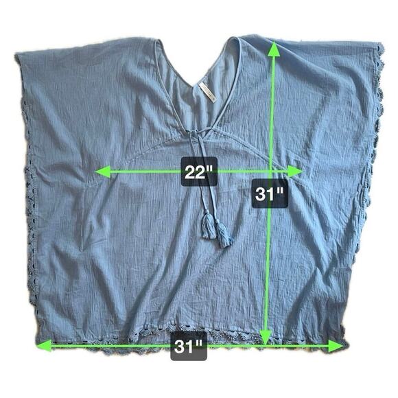 Seafolly Australia Sky Blue Crepe Swim Coverup Tassel Tie Embroidery Hem Size M - Picture 4 of 11